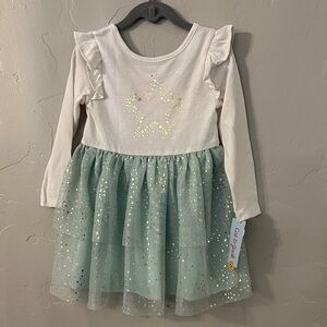 Cat and Jack White and Teal Star Dress with Ruffles, 3T